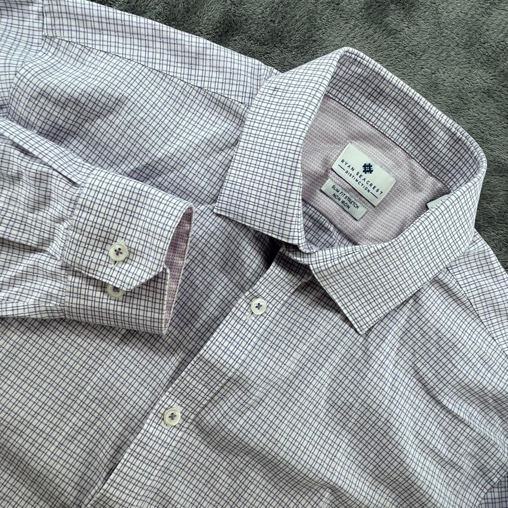 Ryan Seacrest Distinction Mens Slim Fit Stretch Non Iron Dress Shirt Purple 15.5